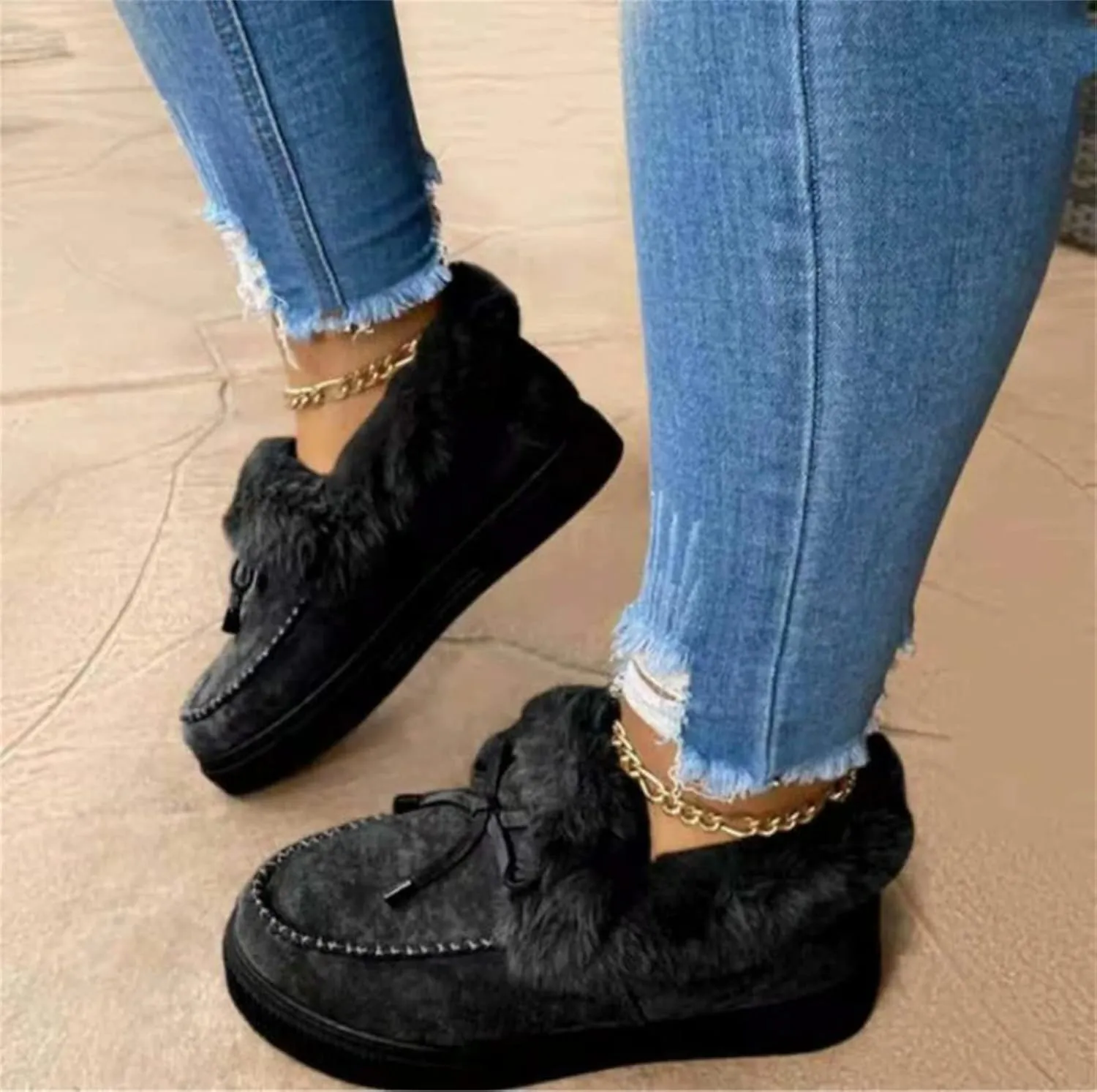 Ankle Boots For Women Comfy Snow Boots Winter Warm Short Booties Fur Lined Slip On Comfortable Warm Loafers Shoes