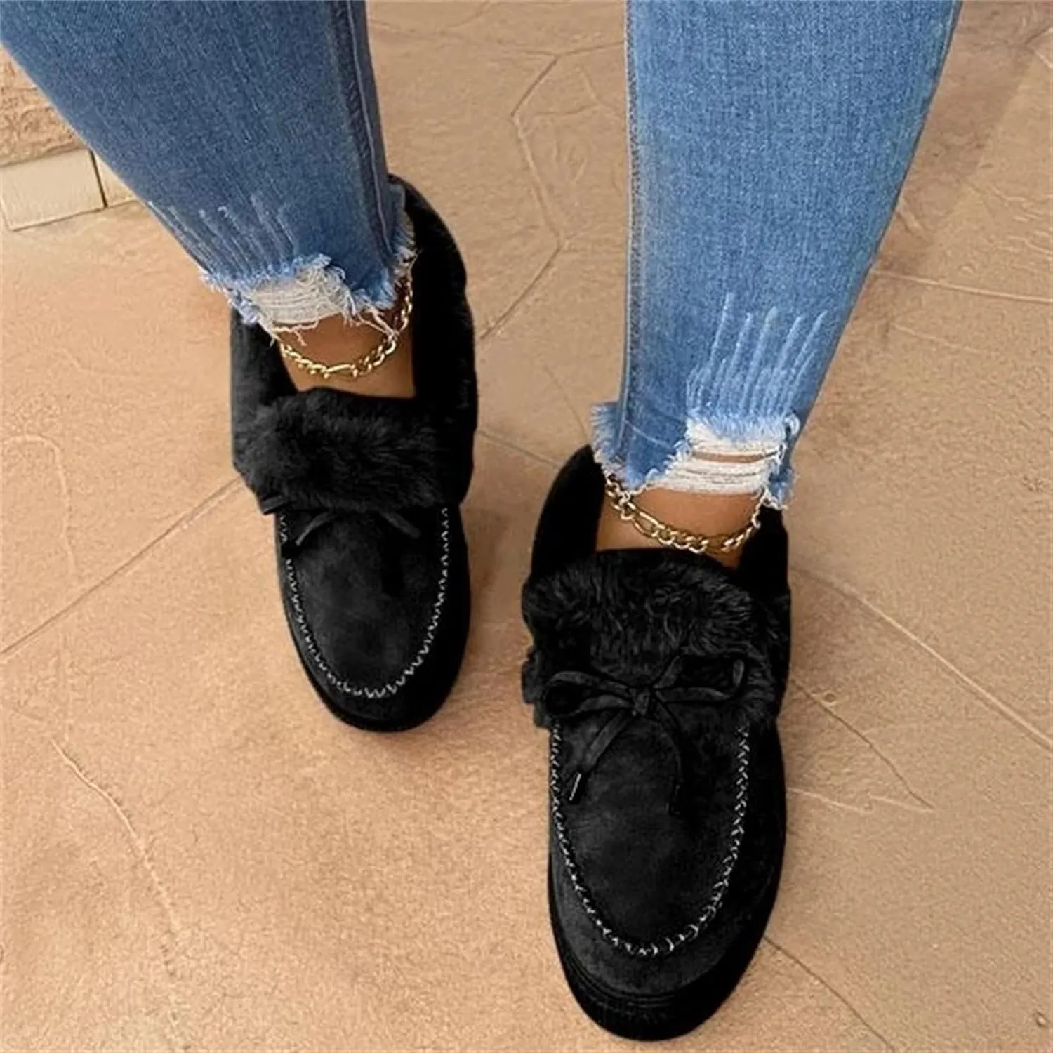 Ankle Boots For Women Comfy Snow Boots Winter Warm Short Booties Fur Lined Slip On Comfortable Warm Loafers Shoes