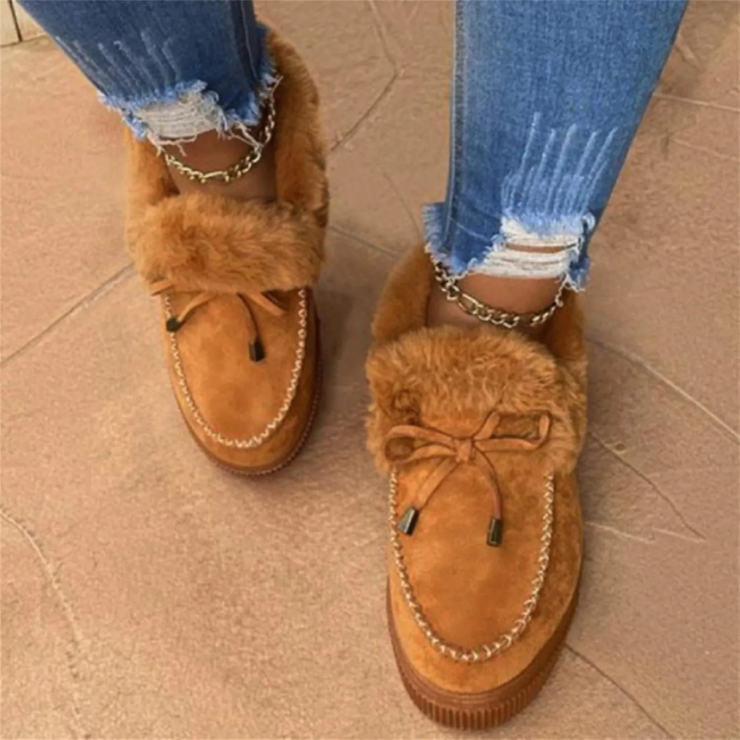 Ankle Boots For Women Comfy Snow Boots Winter Warm Short Booties Fur Lined Slip On Comfortable Warm Loafers Shoes