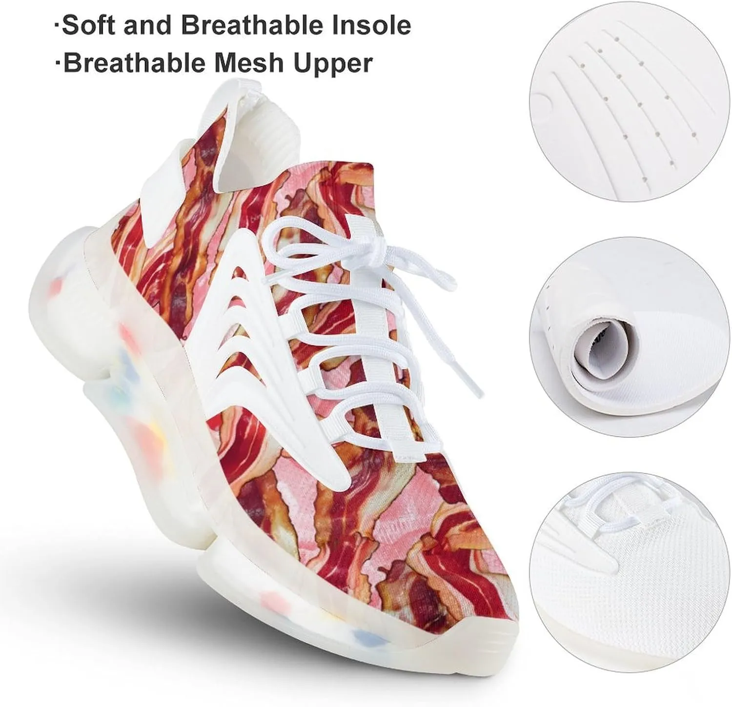 Bacon Men's Running Shoes Lightweight Walking Shoe Breathable Sneaker