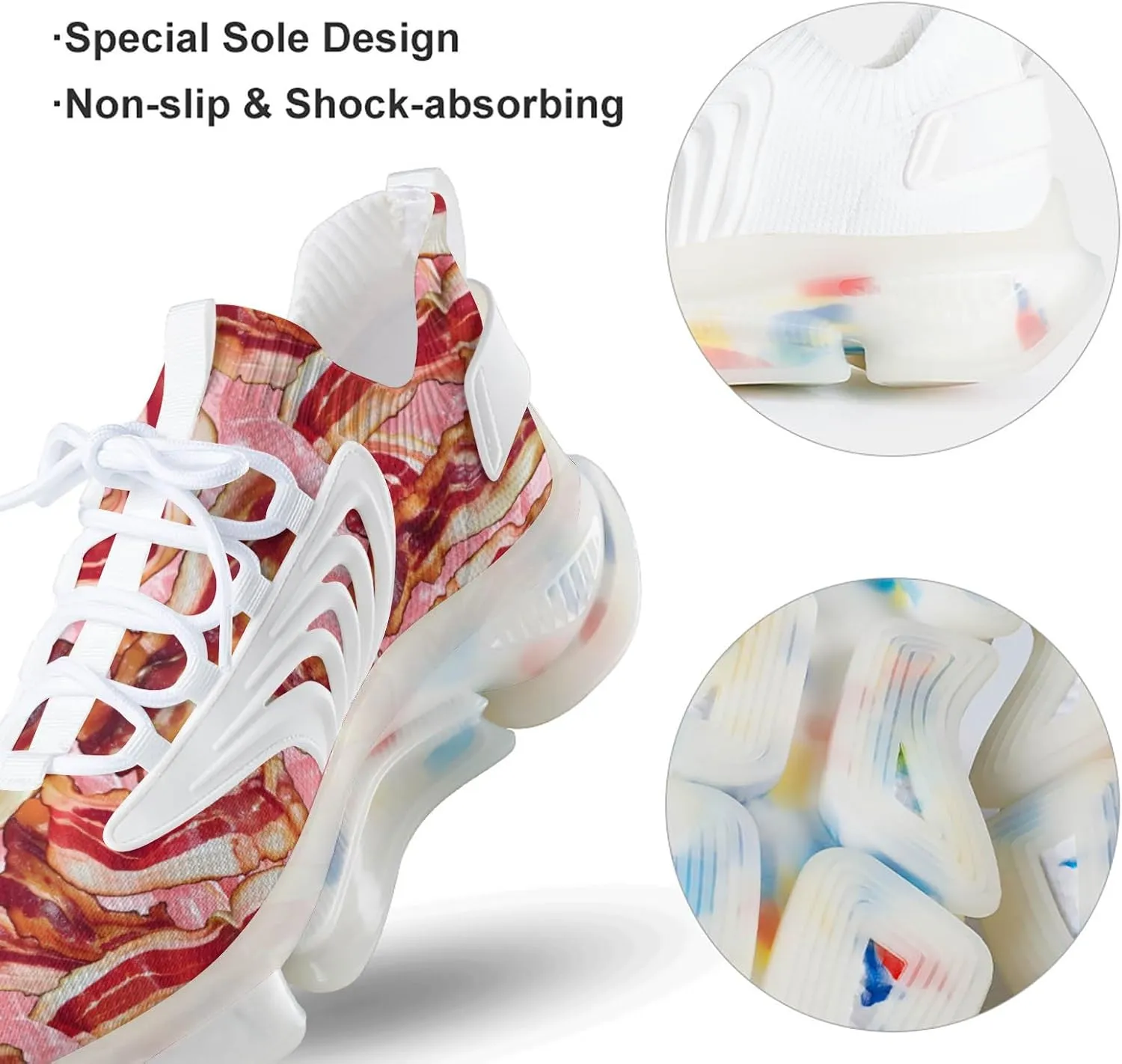 Bacon Men's Running Shoes Lightweight Walking Shoe Breathable Sneaker