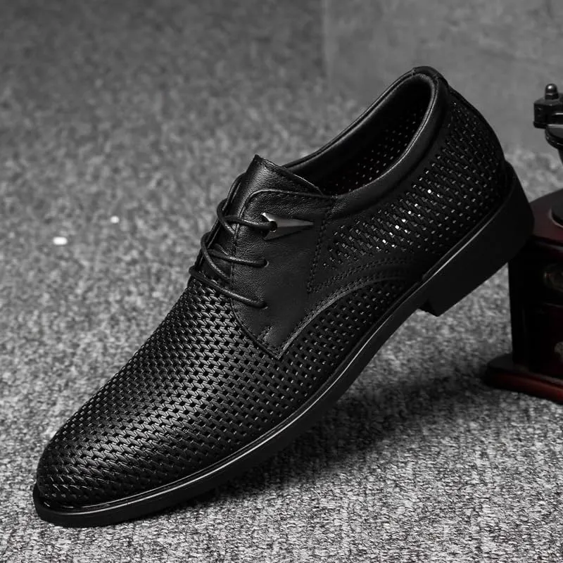 Breathable Hollow Walking Office Loafers Work Flats Classic Lace-up Formal Tuxedo Shoes Men's Modern Oxford Dress Shoes