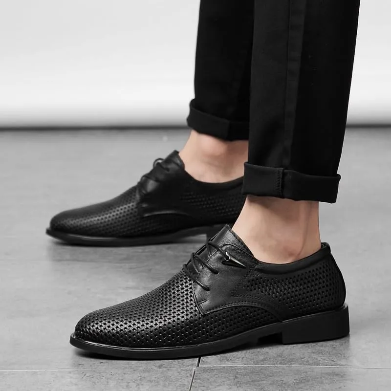 Breathable Hollow Walking Office Loafers Work Flats Classic Lace-up Formal Tuxedo Shoes Men's Modern Oxford Dress Shoes