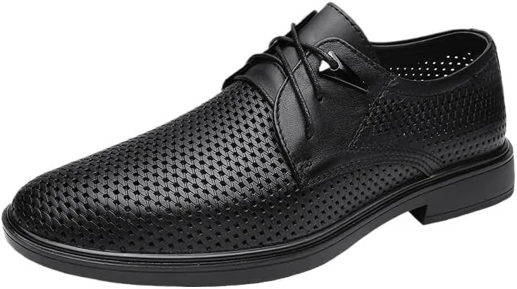 Breathable Hollow Walking Office Loafers Work Flats Classic Lace-up Formal Tuxedo Shoes Men's Modern Oxford Dress Shoes
