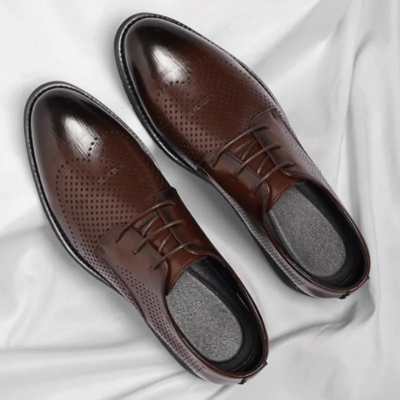 Breathable Mesh-Lined Leather Oxford Shoes for Men - Spring/Summer Formal Footwear with Orthopedic Arch Support & Slip-Resistant Rubber Base, Ideal for Long Hour Wear