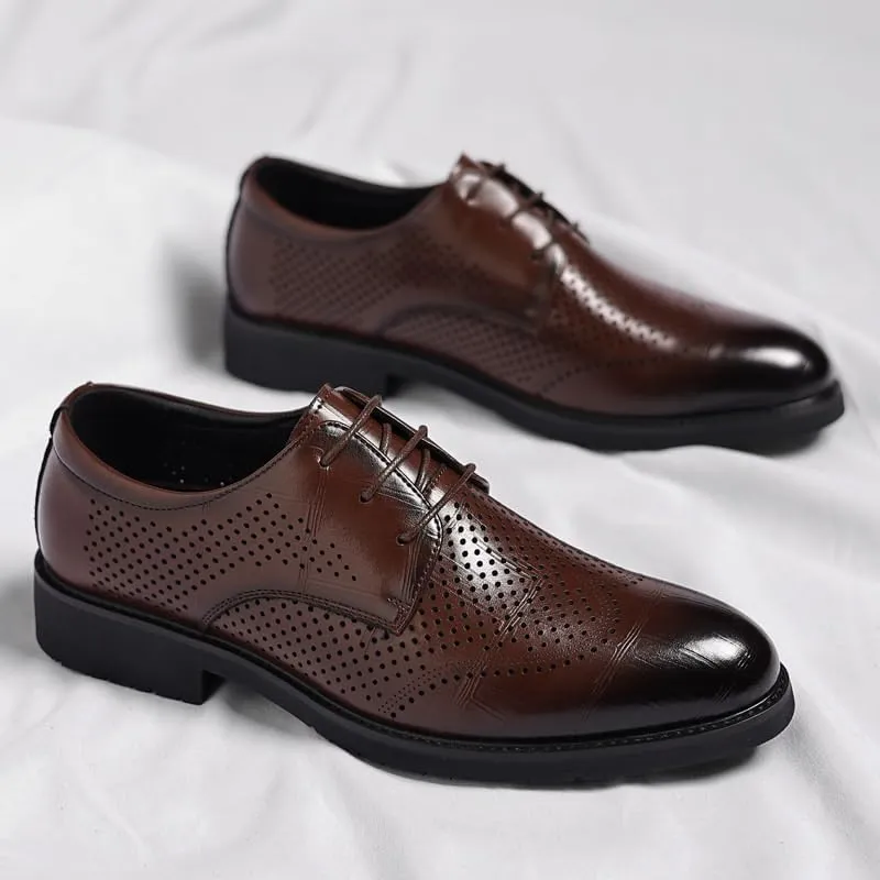 Breathable Mesh-Lined Leather Oxford Shoes for Men - Spring/Summer Formal Footwear with Orthopedic Arch Support & Slip-Resistant Rubber Base, Ideal for Long Hour Wear