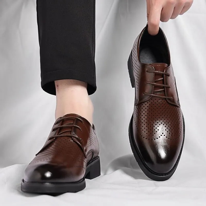 Breathable Mesh-Lined Leather Oxford Shoes for Men - Spring/Summer Formal Footwear with Orthopedic Arch Support & Slip-Resistant Rubber Base, Ideal for Long Hour Wear