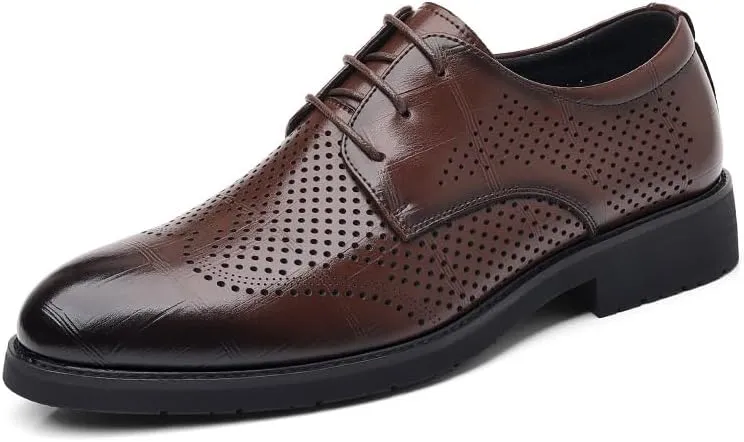 Breathable Mesh-Lined Leather Oxford Shoes for Men - Spring/Summer Formal Footwear with Orthopedic Arch Support & Slip-Resistant Rubber Base, Ideal for Long Hour Wear