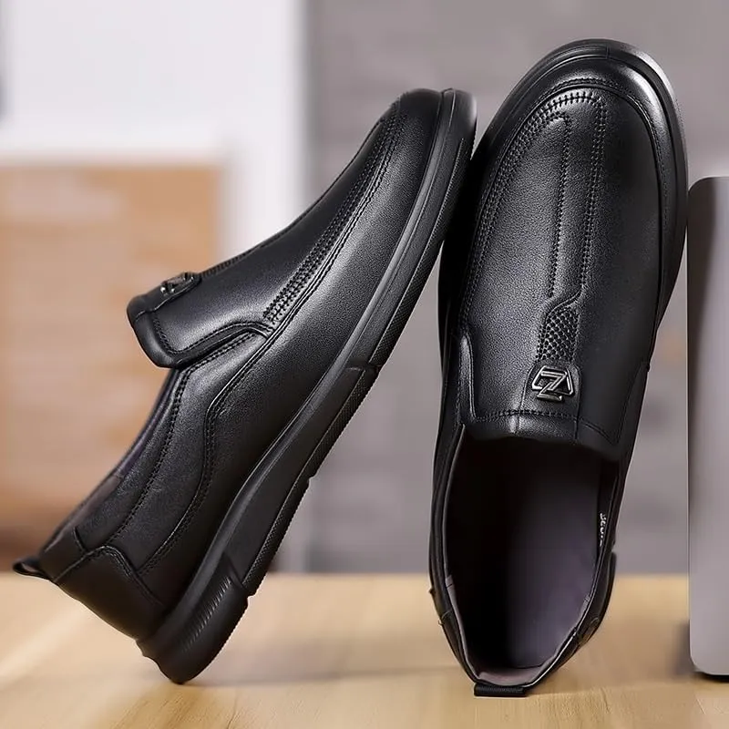 Chic Men's Leather Derby Shoes with Round Toe and Slip-Resistant Rubber Outsole for Everyday Wear