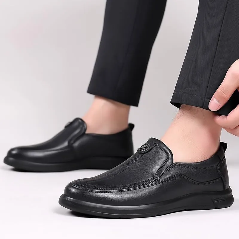 Chic Men's Leather Derby Shoes with Round Toe and Slip-Resistant Rubber Outsole for Everyday Wear