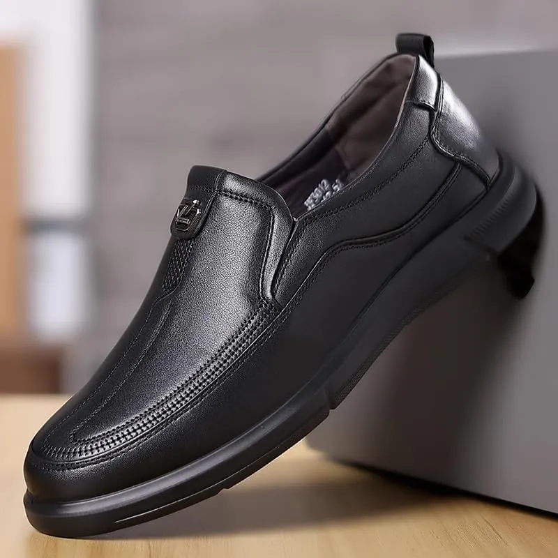Chic Men's Leather Derby Shoes with Round Toe and Slip-Resistant Rubber Outsole for Everyday Wear