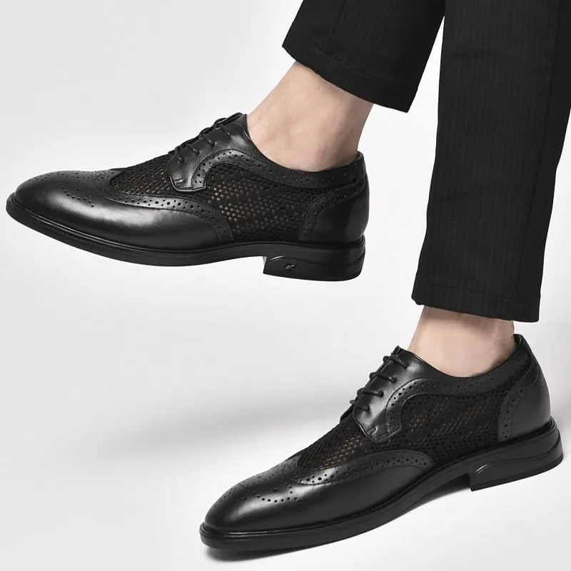 Classic Lace-up Formal Tuxedo Shoes Breathable Hollow Dress Shoes Business Oxfords Formal Brogues Office Shoe