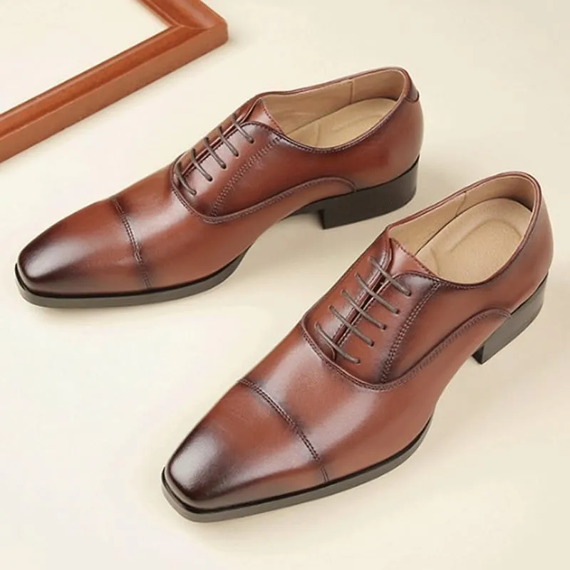 Classic Men's Cap Toe Oxford Formal Shoes Full-Grain Leather Business Attire Footwear with Flexible Outsole