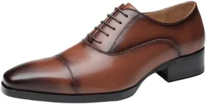 Classic Men's Cap Toe Oxford Formal Shoes Full-Grain Leather Business Attire Footwear with Flexible Outsole