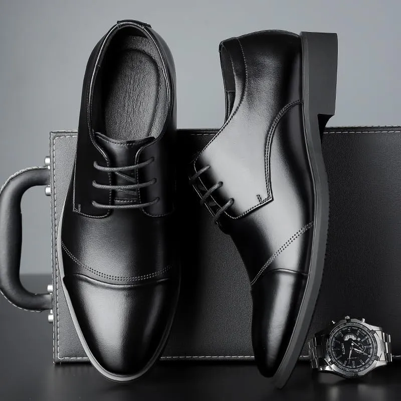 Classic Men’s Formal Oxford Shoes for Corporate Dress Code, Polished Leather Lace-Up Dress Shoes with Non-Slip Rubber Sole for Safety