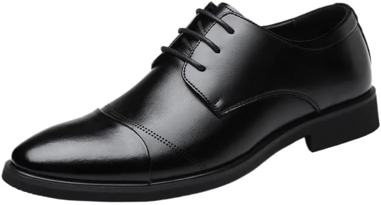 Classic Men’s Formal Oxford Shoes for Corporate Dress Code, Polished Leather Lace-Up Dress Shoes with Non-Slip Rubber Sole for Safety
