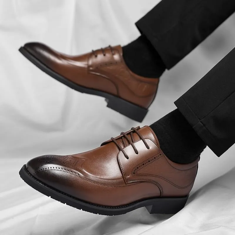 Classic Plain Toe Derby Shoes Men's Business Professional Leather Shoes for Office & Formal Occasions, Aniline Leather Sole