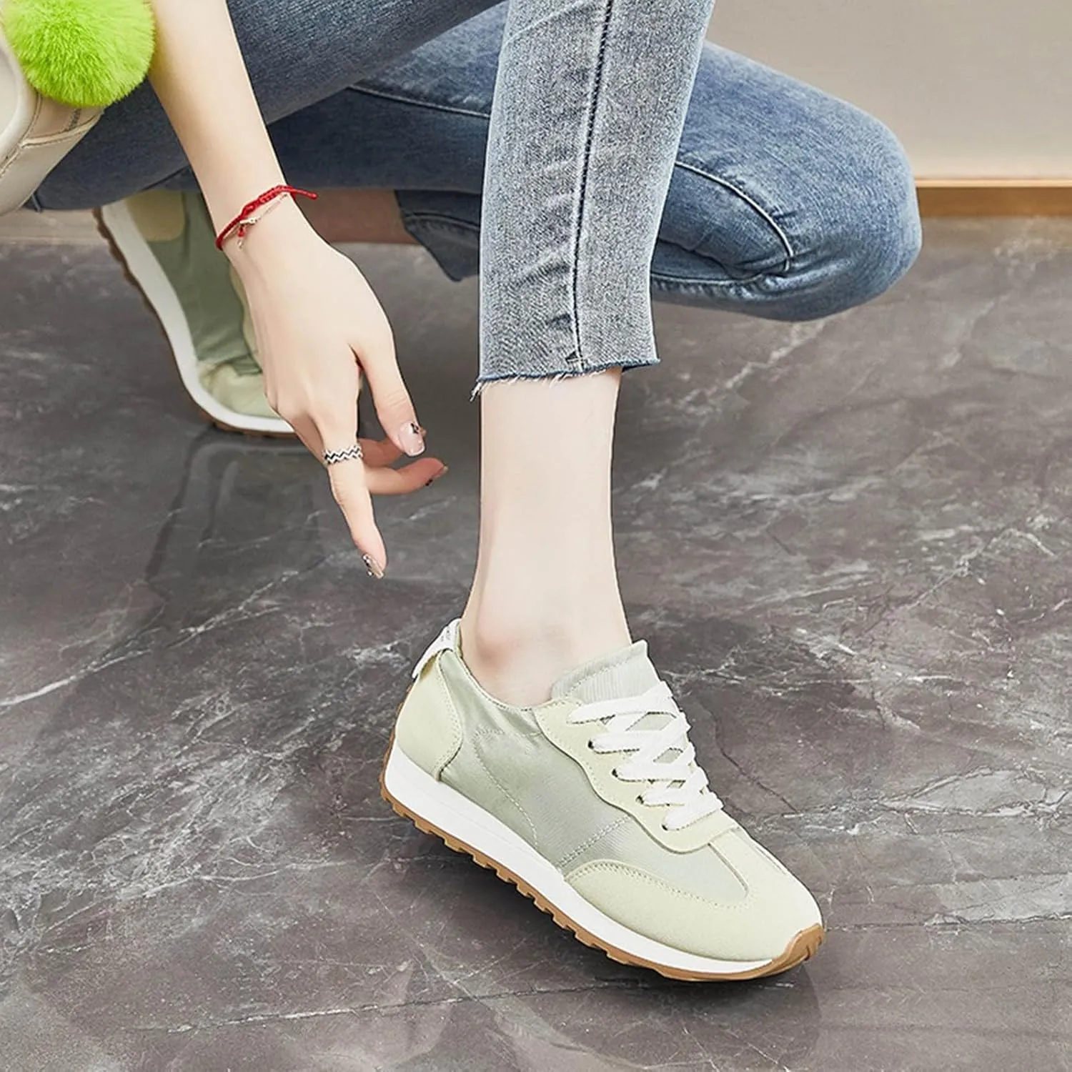Comfy Shoes for Women, Lace Up Thick Platform Non Slip Sneakers Lightweight Breathable Walking Running Sneakers