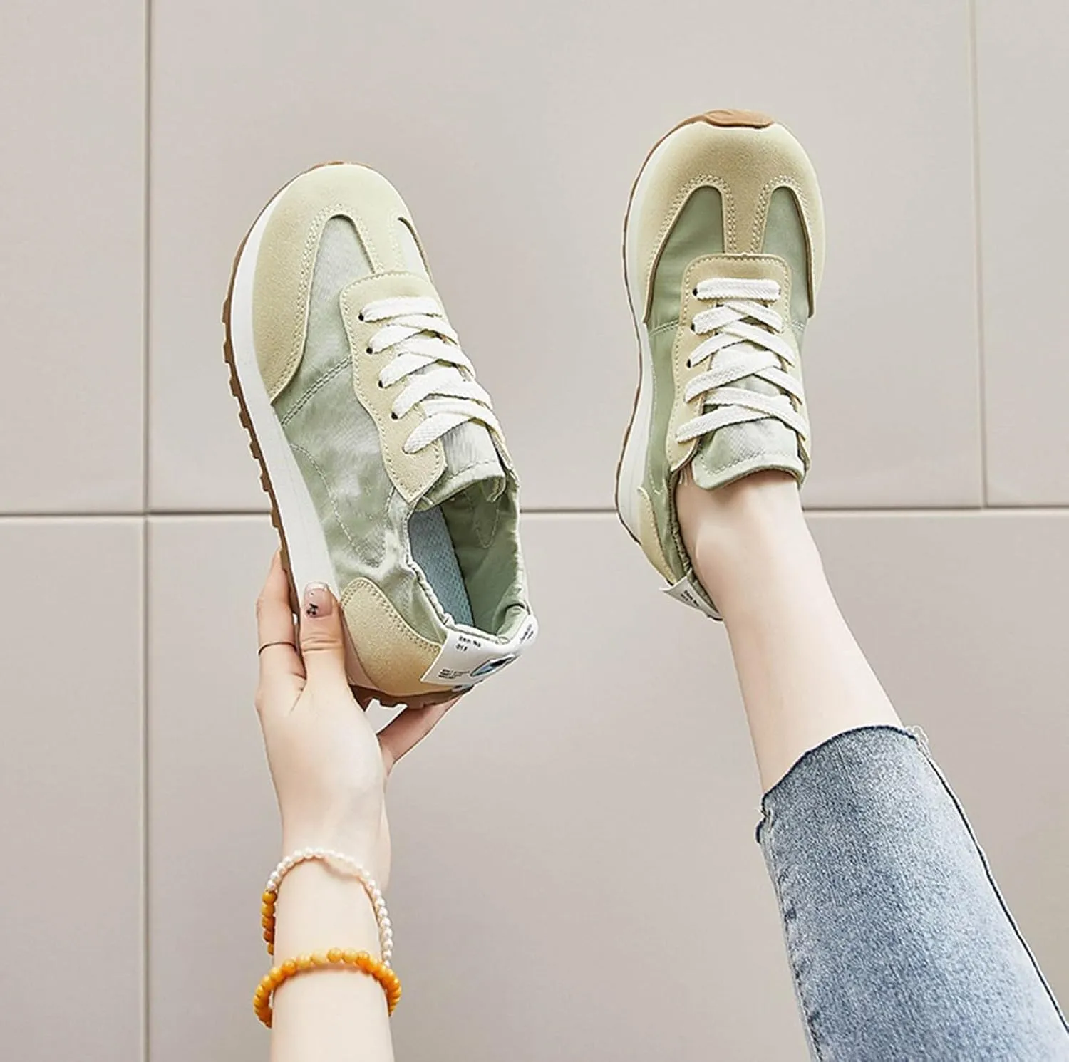 Comfy Shoes for Women, Lace Up Thick Platform Non Slip Sneakers Lightweight Breathable Walking Running Sneakers