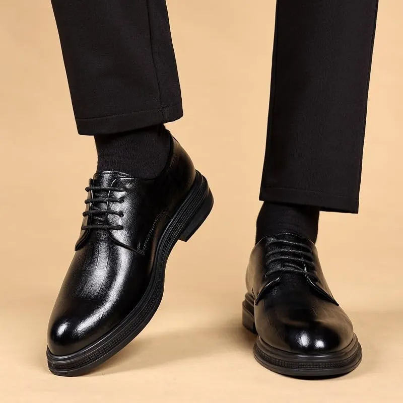 Contemporary Men's Brogue Derby Shoes Formal Wedding Events Full-Grain Leather with Flexible Rubber Outsole (Black, 10 US)