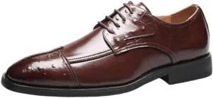 Contemporary Plain Toe Derby Men's Dress Shoes - Smooth Leather Exterior & Cotton Blend Interior for Office Wear & Special Occasions