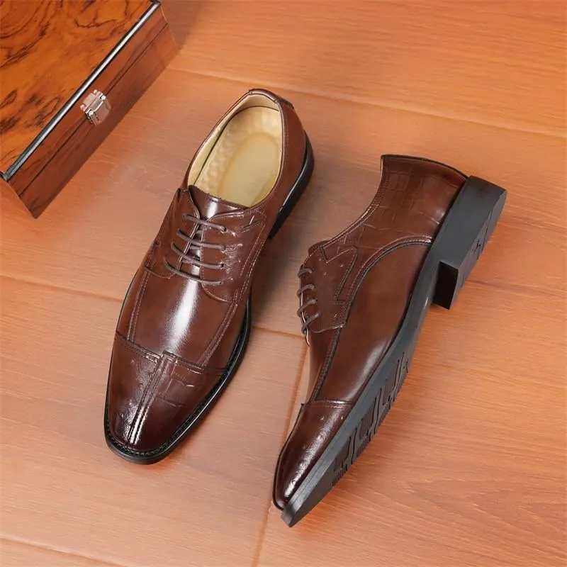 Contemporary Plain Toe Derby Men's Dress Shoes - Smooth Leather Exterior & Cotton Blend Interior for Office Wear & Special Occasions