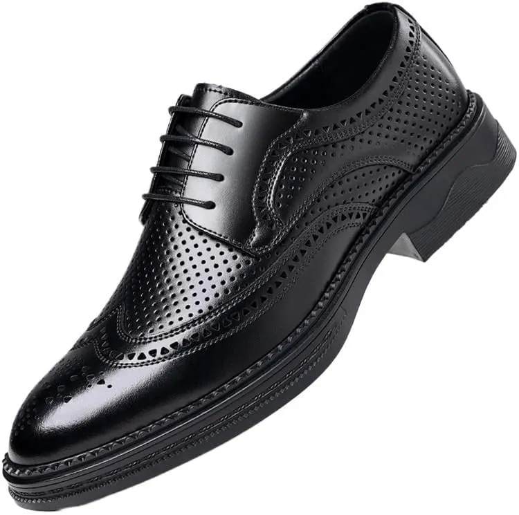 Contemporary Pointed-Toe Leather Derby Shoes for Men - Summer-Ready Lace-Up Design with Memory Foam Footbed & Flexible TPR Outsole, Perfect for Smart Casual Attire