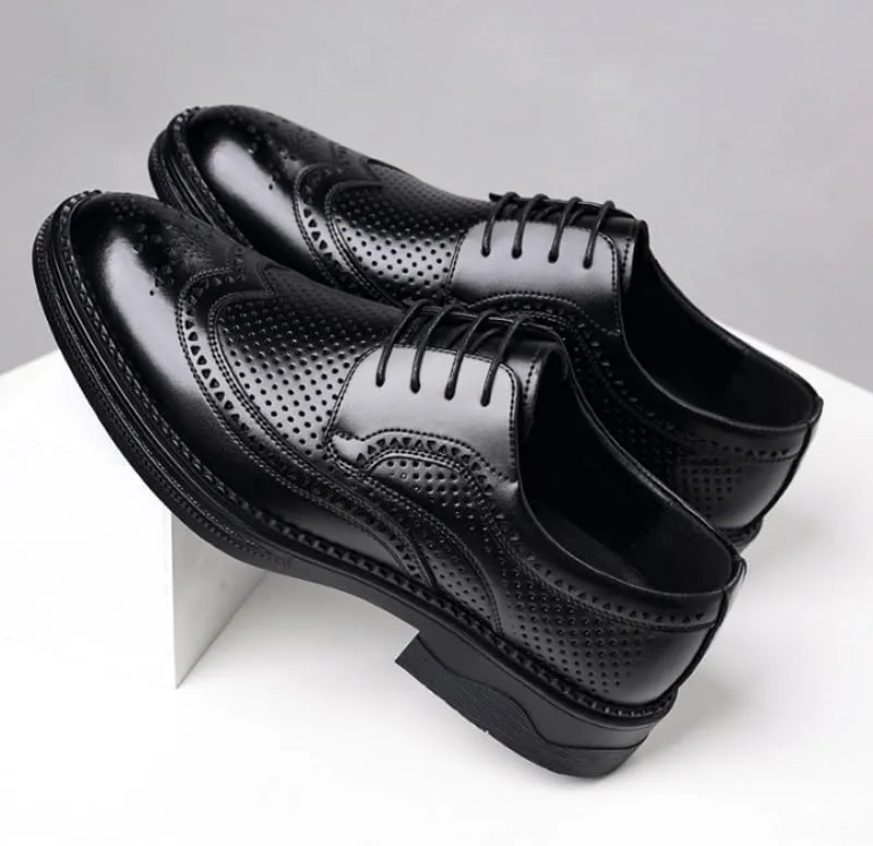 Contemporary Pointed-Toe Leather Derby Shoes for Men - Summer-Ready Lace-Up Design with Memory Foam Footbed & Flexible TPR Outsole, Perfect for Smart Casual Attire