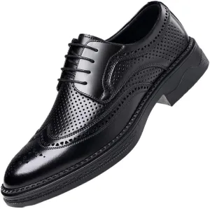 Contemporary Pointed-Toe Leather Derby Shoes for Men - Summer-Ready Lace-Up Design with Memory Foam Footbed & Flexible TPR Outsole, Perfect for Smart Casual Attire