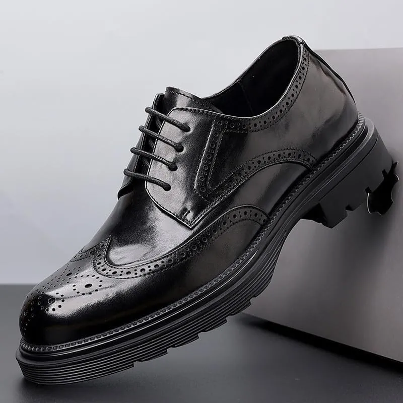 Contemporary Wingtip Dress Shoes for Men Cushioned Insole Formal Occasions Business Trips Lightweight EVA Midsole