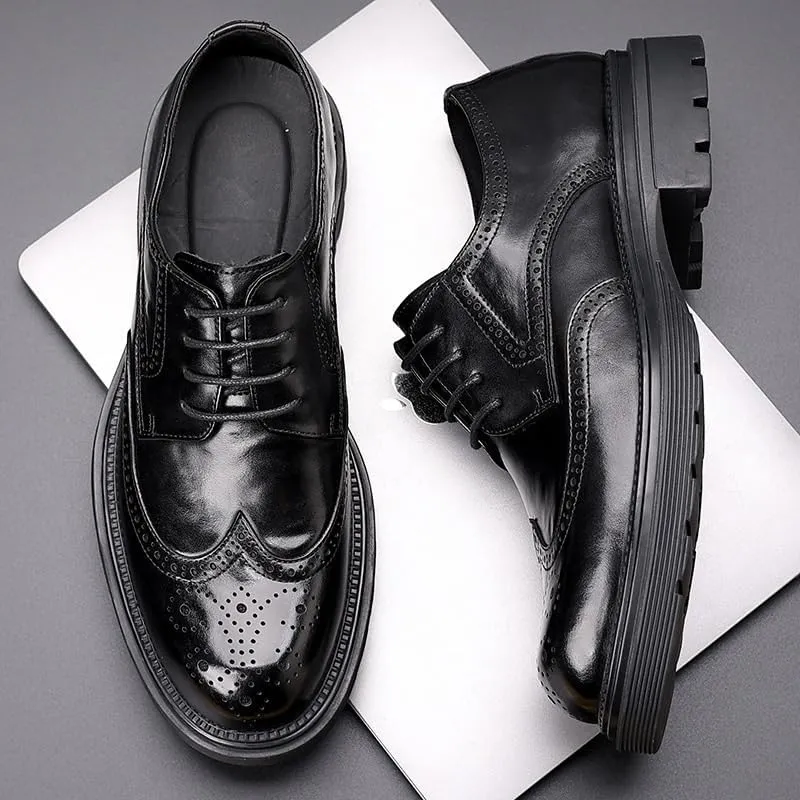 Contemporary Wingtip Dress Shoes for Men Cushioned Insole Formal Occasions Business Trips Lightweight EVA Midsole