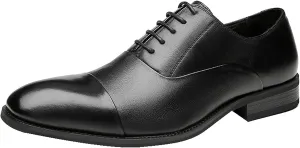 Dress Shoes for Men Lace Up Cap Toe Breathable Round Toe Genuine Leather Rubber Sole Anti-Slip Non Slip Block Heel Party