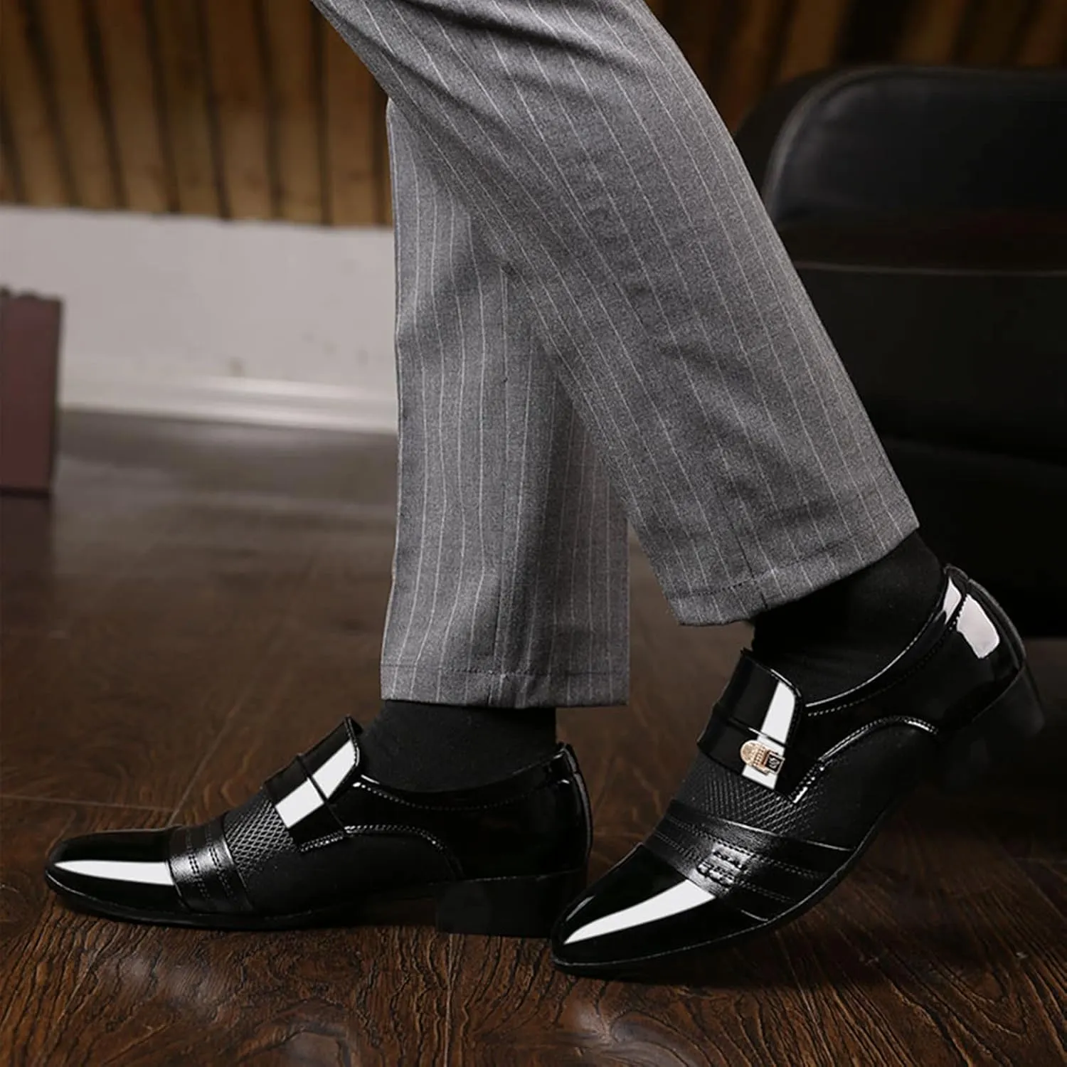 Dress Shoes for Men Pointed-Toe Slip On Lightweight Suit Oxfords Shoes Classic Casual Business Wedding Formal Shoes