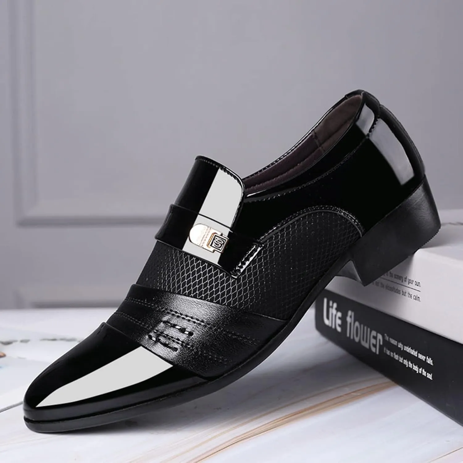 Dress Shoes for Men Pointed-Toe Slip On Lightweight Suit Oxfords Shoes Classic Casual Business Wedding Formal Shoes