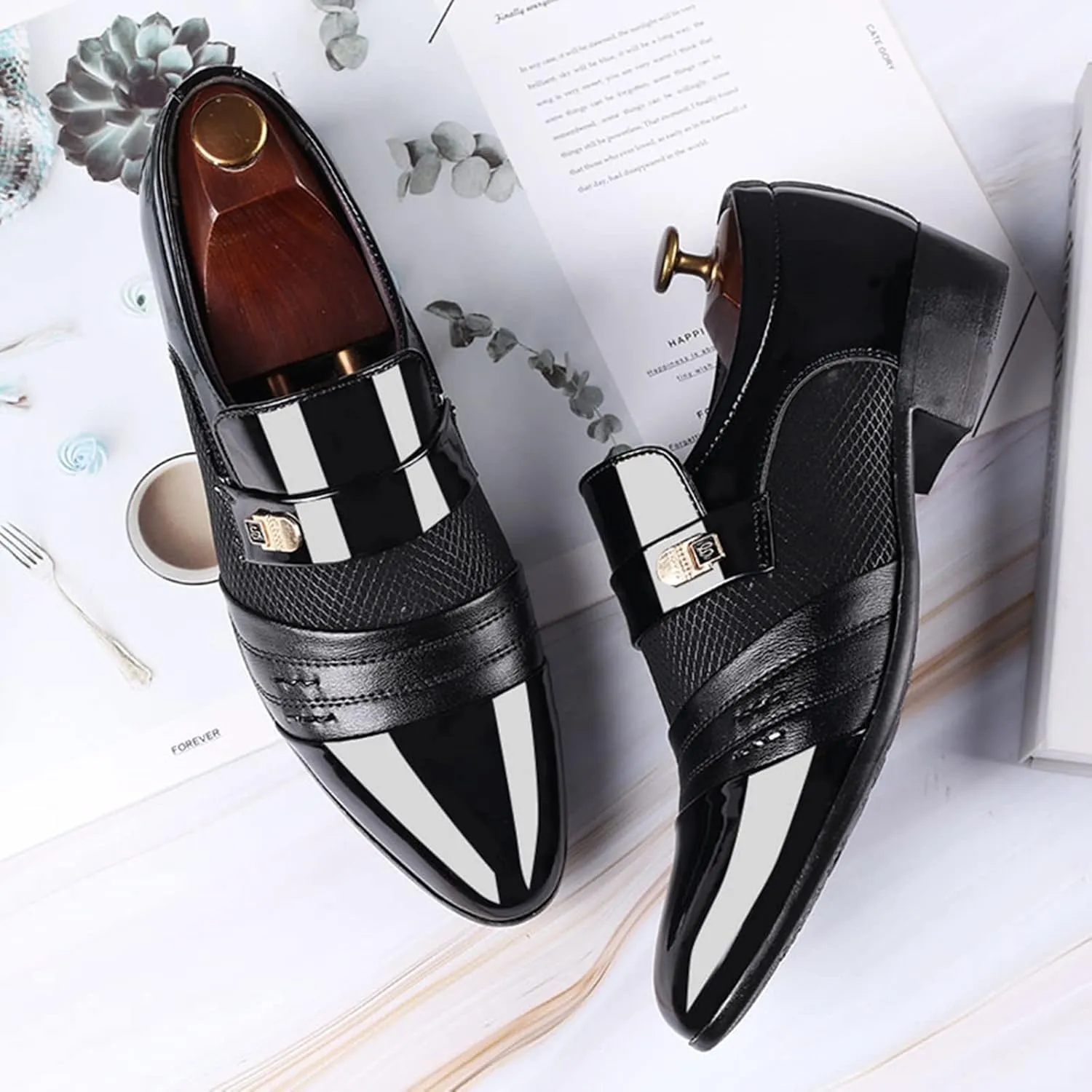 Dress Shoes for Men Pointed-Toe Slip On Lightweight Suit Oxfords Shoes Classic Casual Business Wedding Formal Shoes