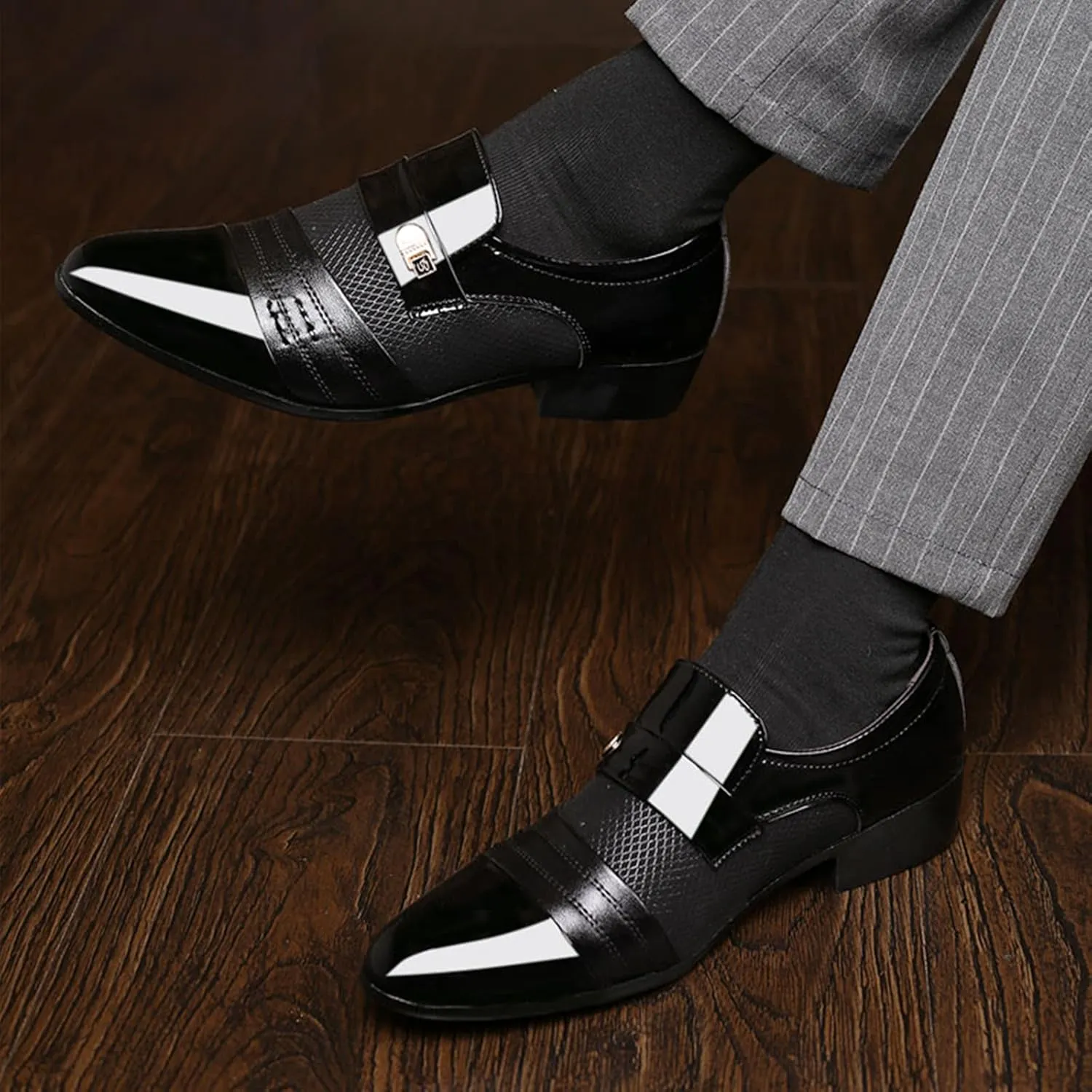 Dress Shoes for Men Pointed-Toe Slip On Lightweight Suit Oxfords Shoes Classic Casual Business Wedding Formal Shoes