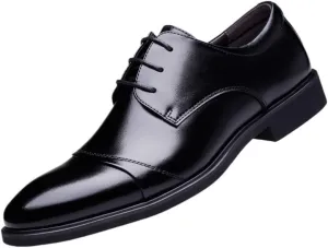 Durable Men’s Oxford Formal Shoes for Corporate Environments, Soft Leather Lace-Up Dress Shoes with Shock Absorption Heel for All-Day Comfort