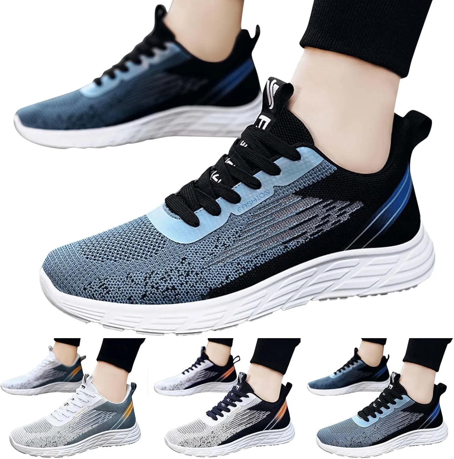 Fashion Spring and Summer Men Sports Shoes Flat Soft Bottom Non Slip Mesh Breathable Lace Up Sneaker for Men Flat Feet