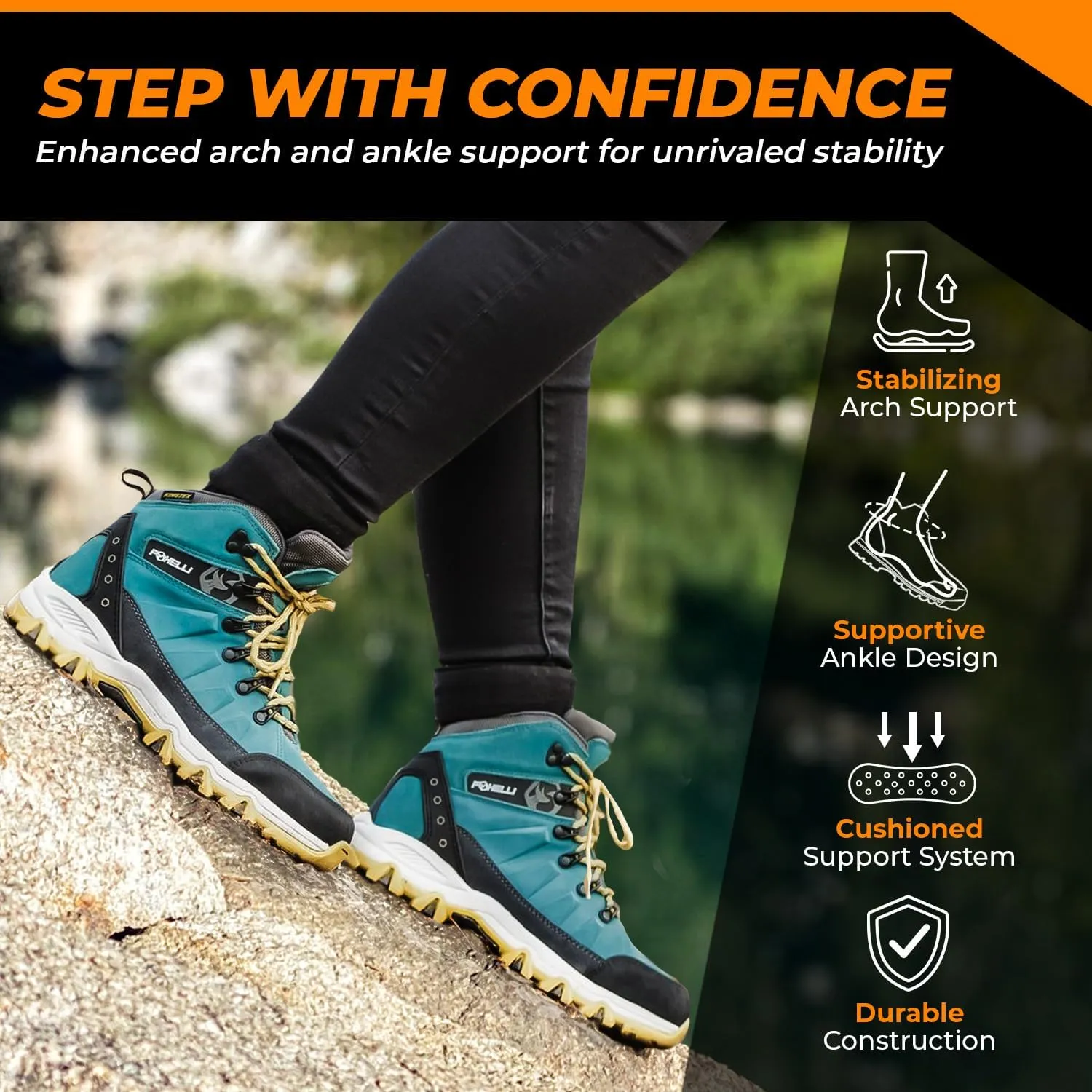 Foxelli Womens Hiking Boots - Waterproof Lightweight & Breathable Suede Leather
