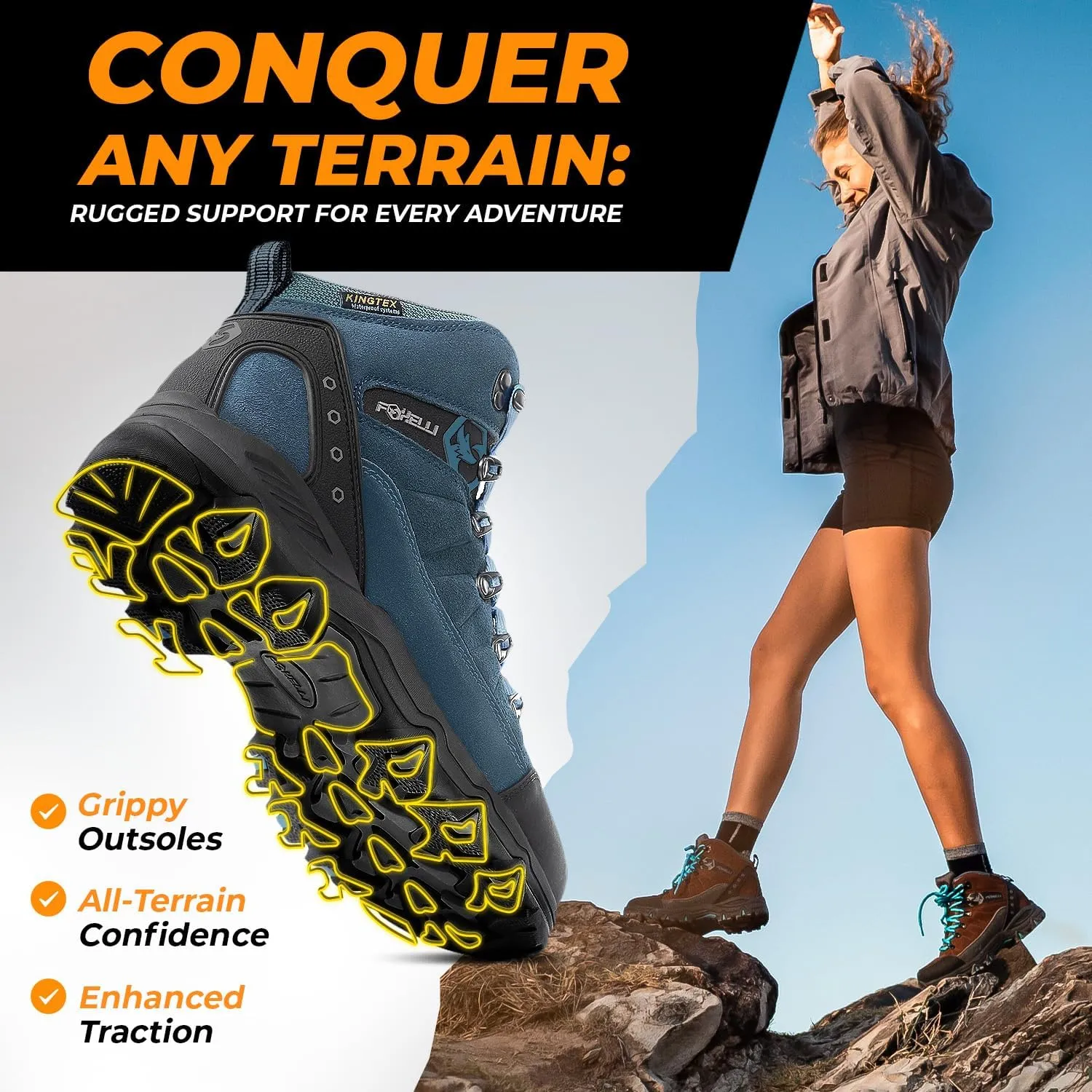 Foxelli Womens Hiking Boots - Waterproof Lightweight & Breathable Suede Leather