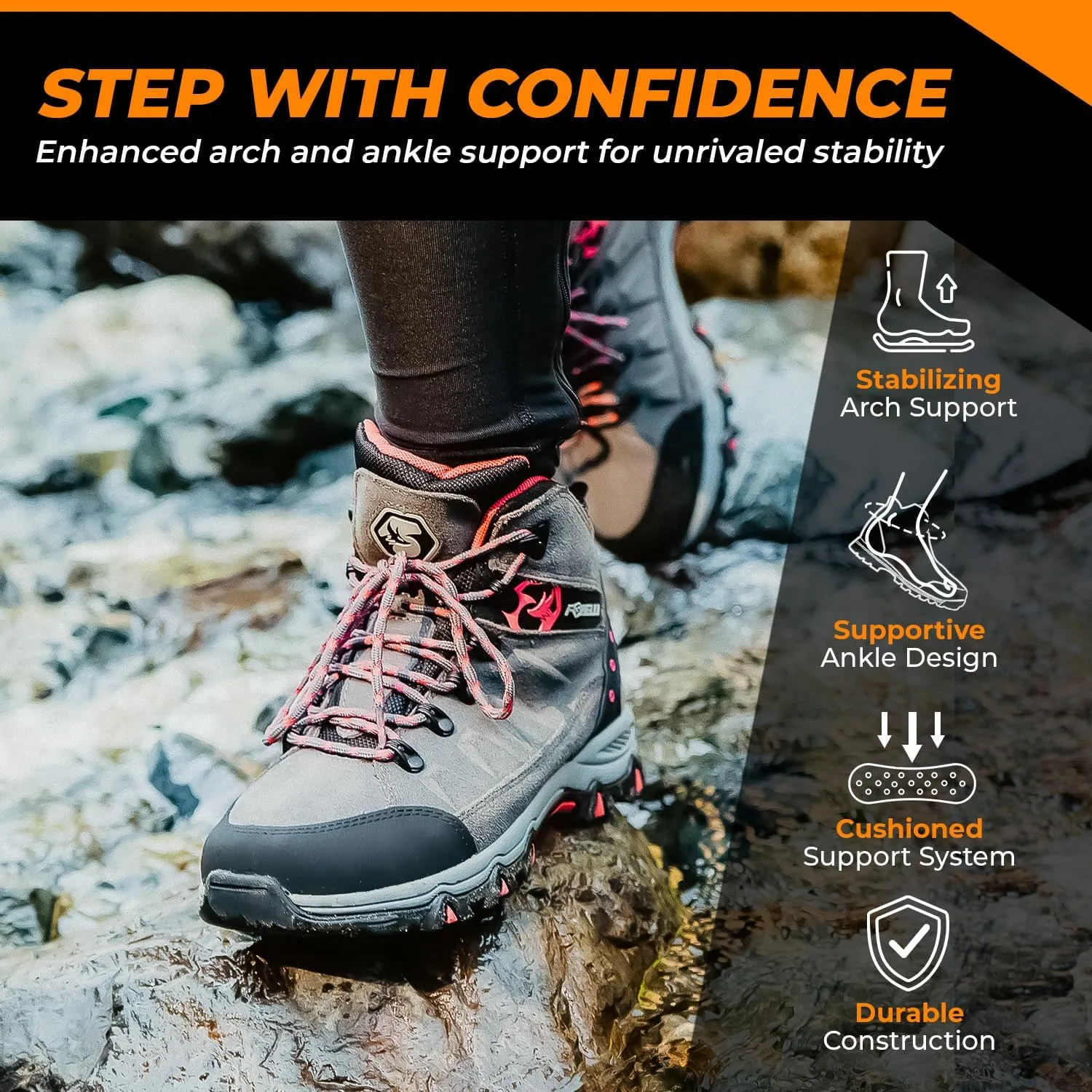 Foxelli Womens Hiking Boots - Waterproof Lightweight & Breathable Suede Leather