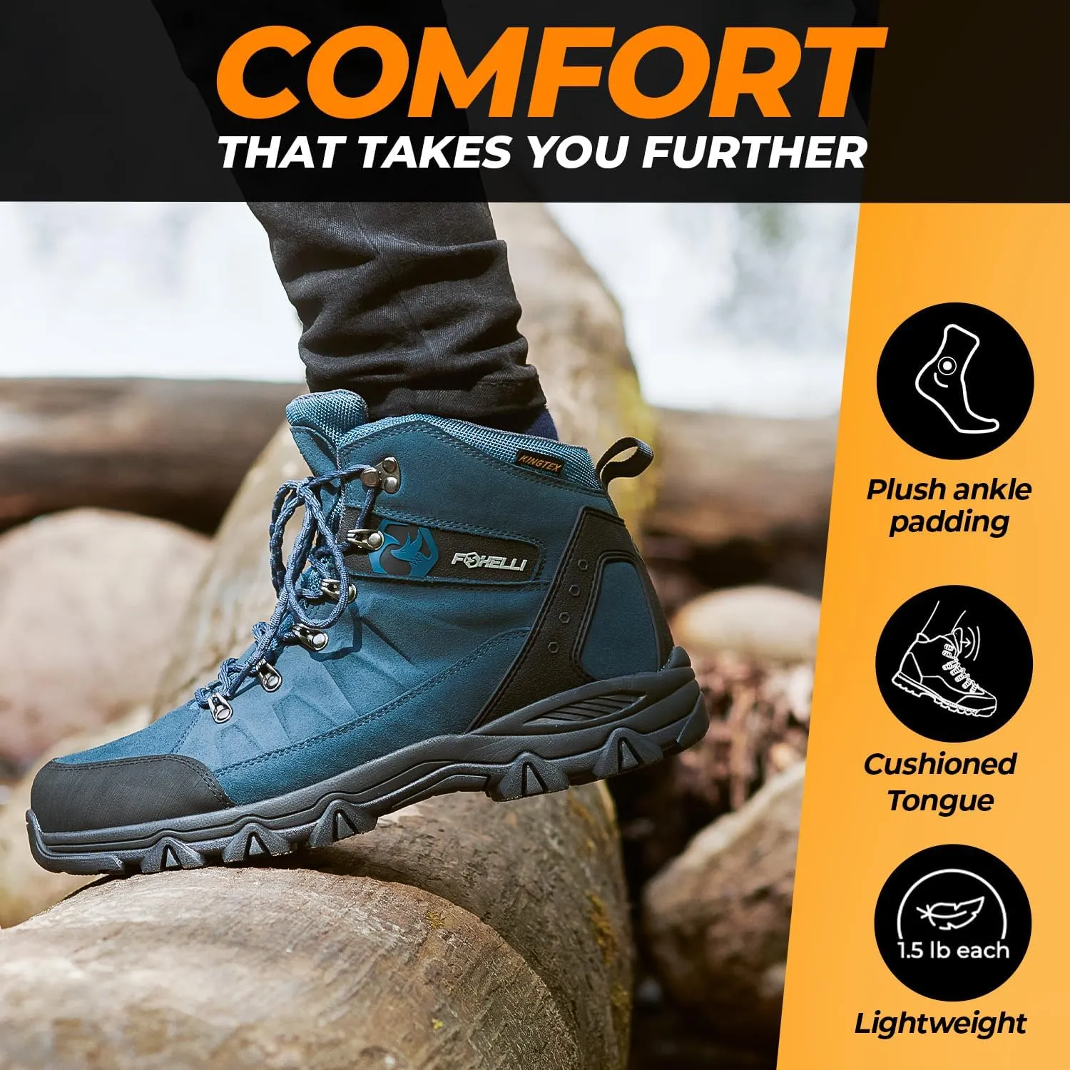 Foxelli Womens Hiking Boots - Waterproof Lightweight & Breathable Suede Leather