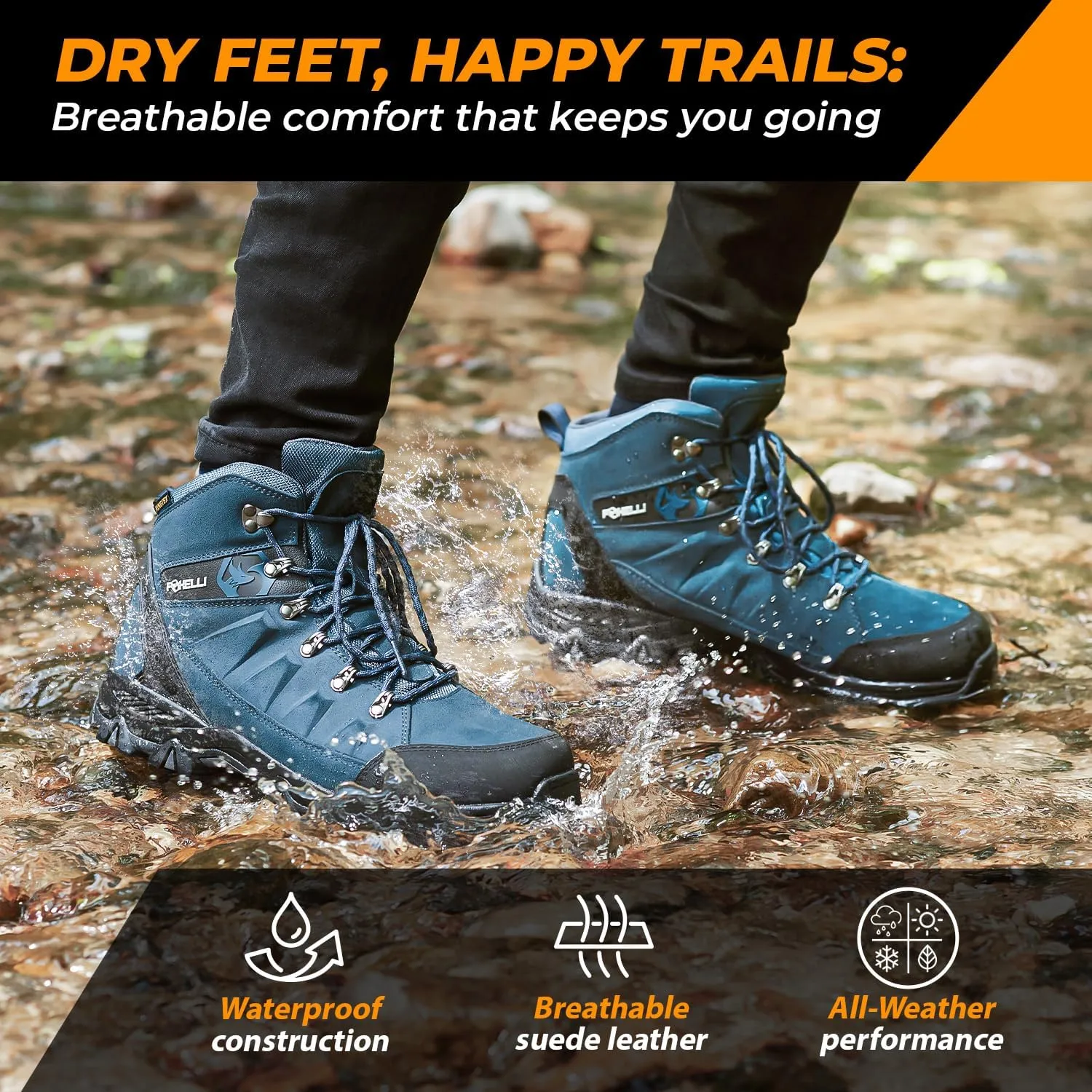 Foxelli Womens Hiking Boots - Waterproof Lightweight & Breathable Suede Leather
