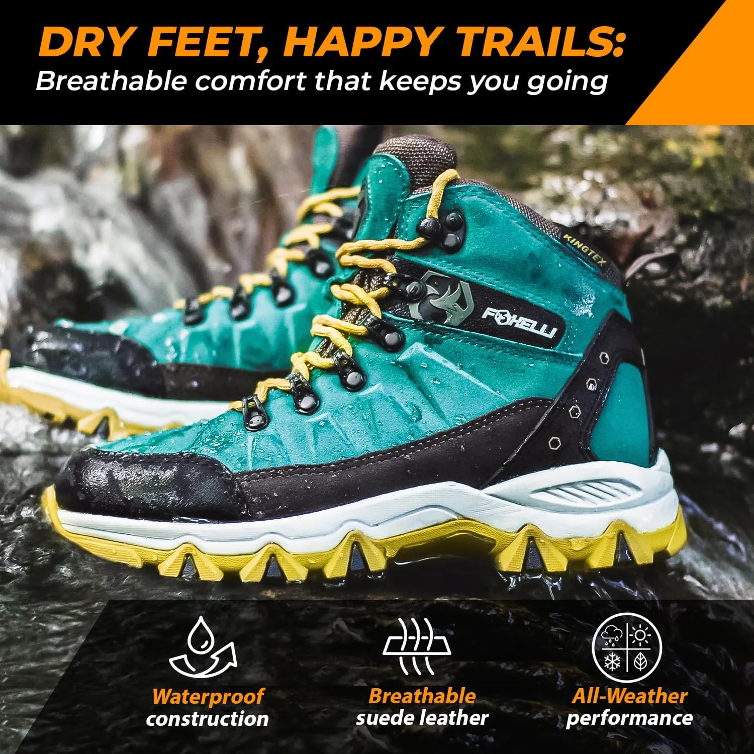 Foxelli Womens Hiking Boots - Waterproof Lightweight & Breathable Suede Leather