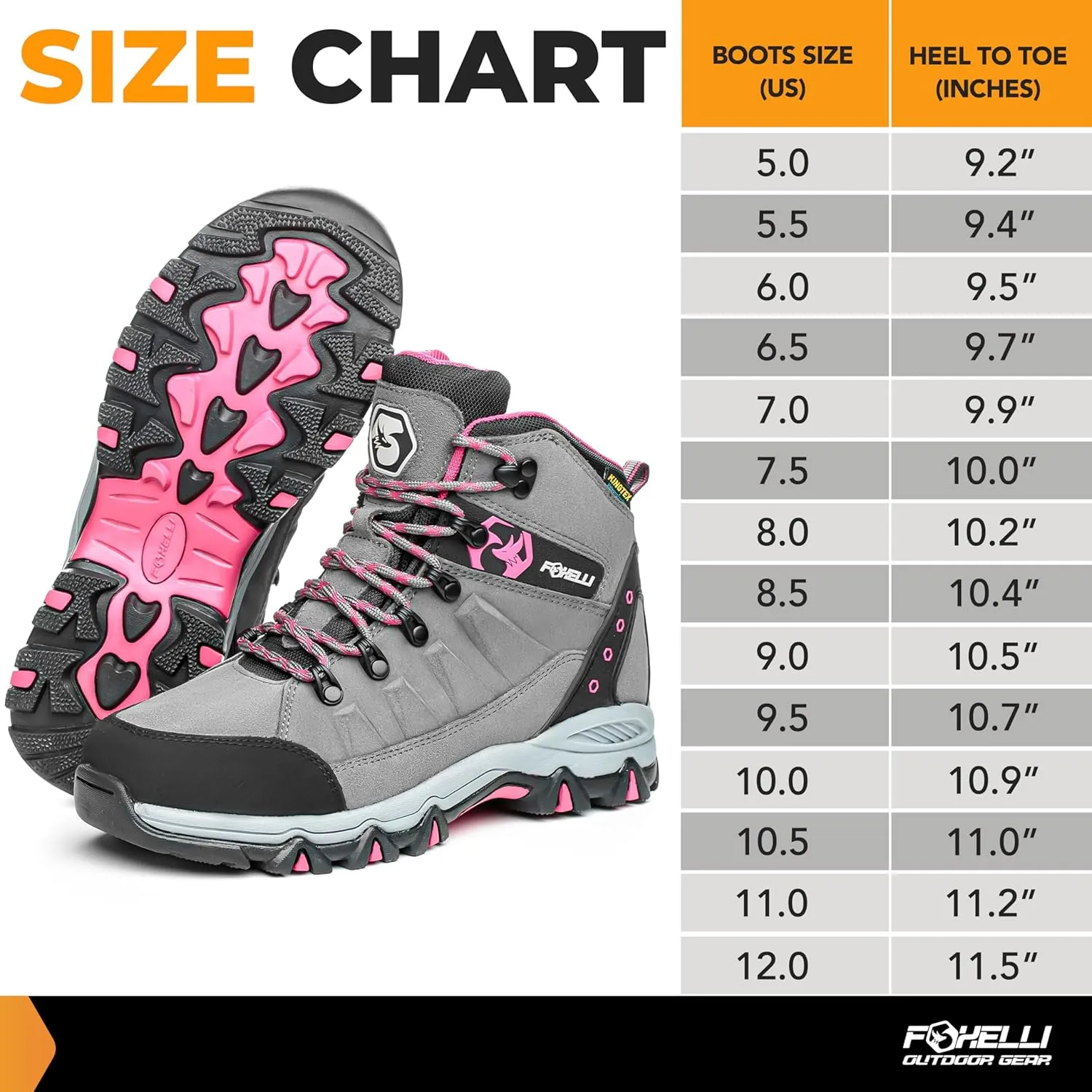 Foxelli Womens Hiking Boots - Waterproof Lightweight & Breathable Suede Leather
