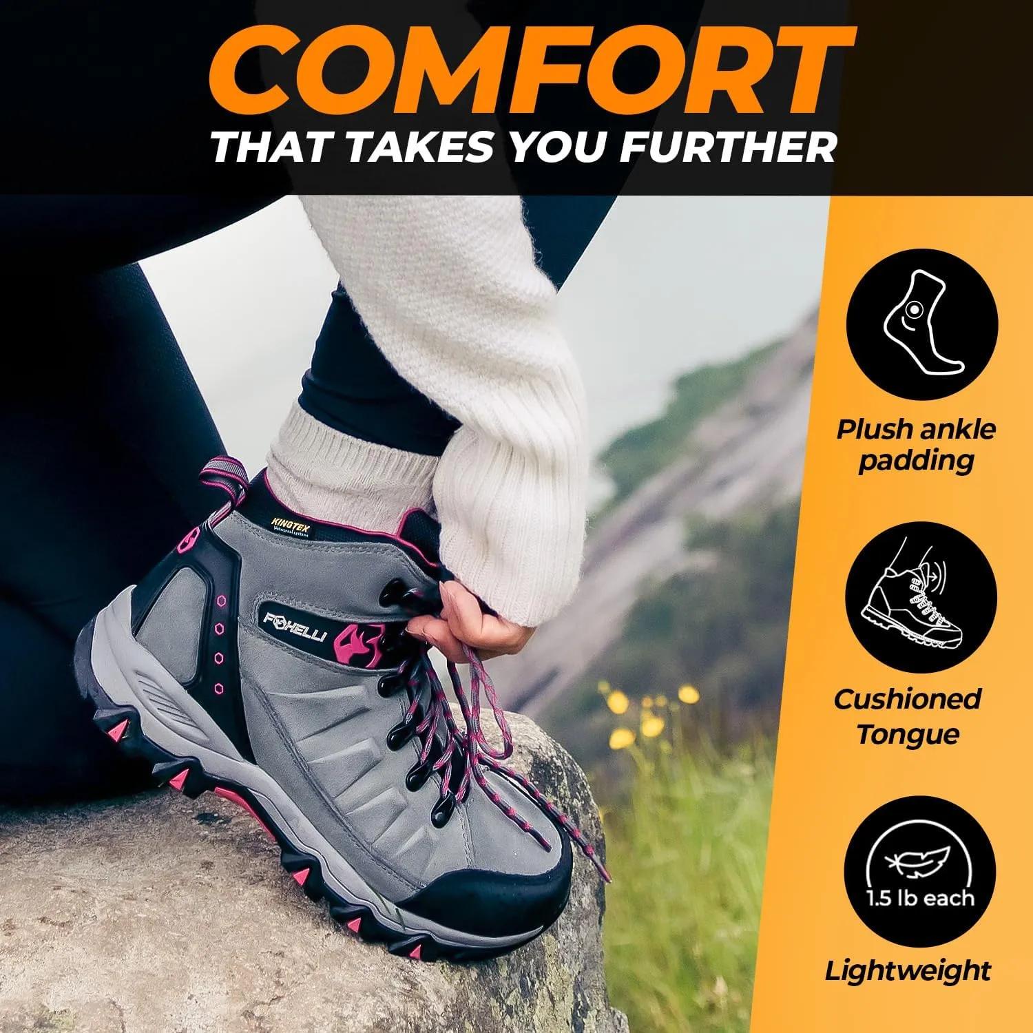 Foxelli Womens Hiking Boots - Waterproof Lightweight & Breathable Suede Leather