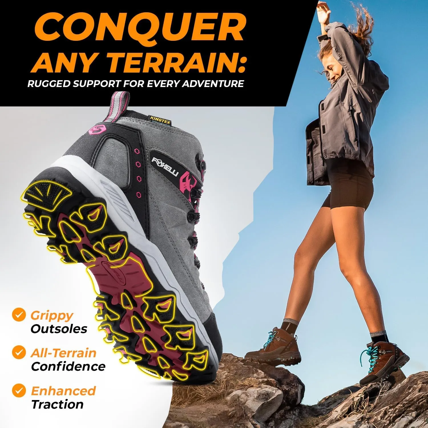 Foxelli Womens Hiking Boots - Waterproof Lightweight & Breathable Suede Leather