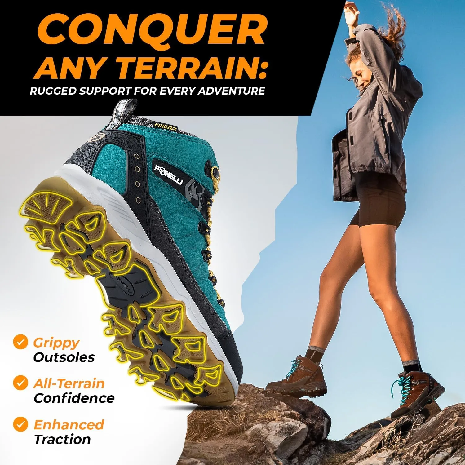 Foxelli Womens Hiking Boots - Waterproof Lightweight & Breathable Suede Leather
