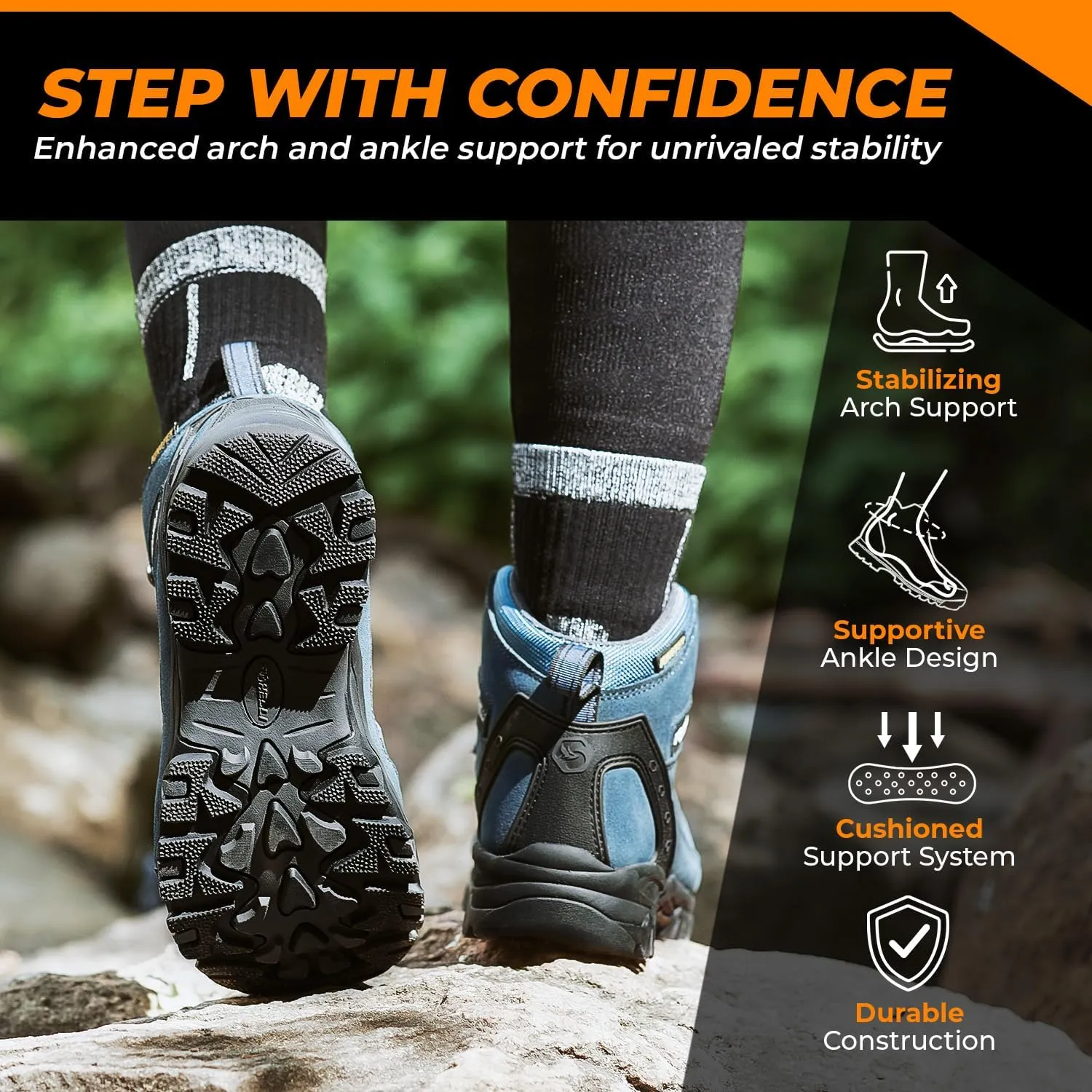 Foxelli Womens Hiking Boots - Waterproof Lightweight & Breathable Suede Leather