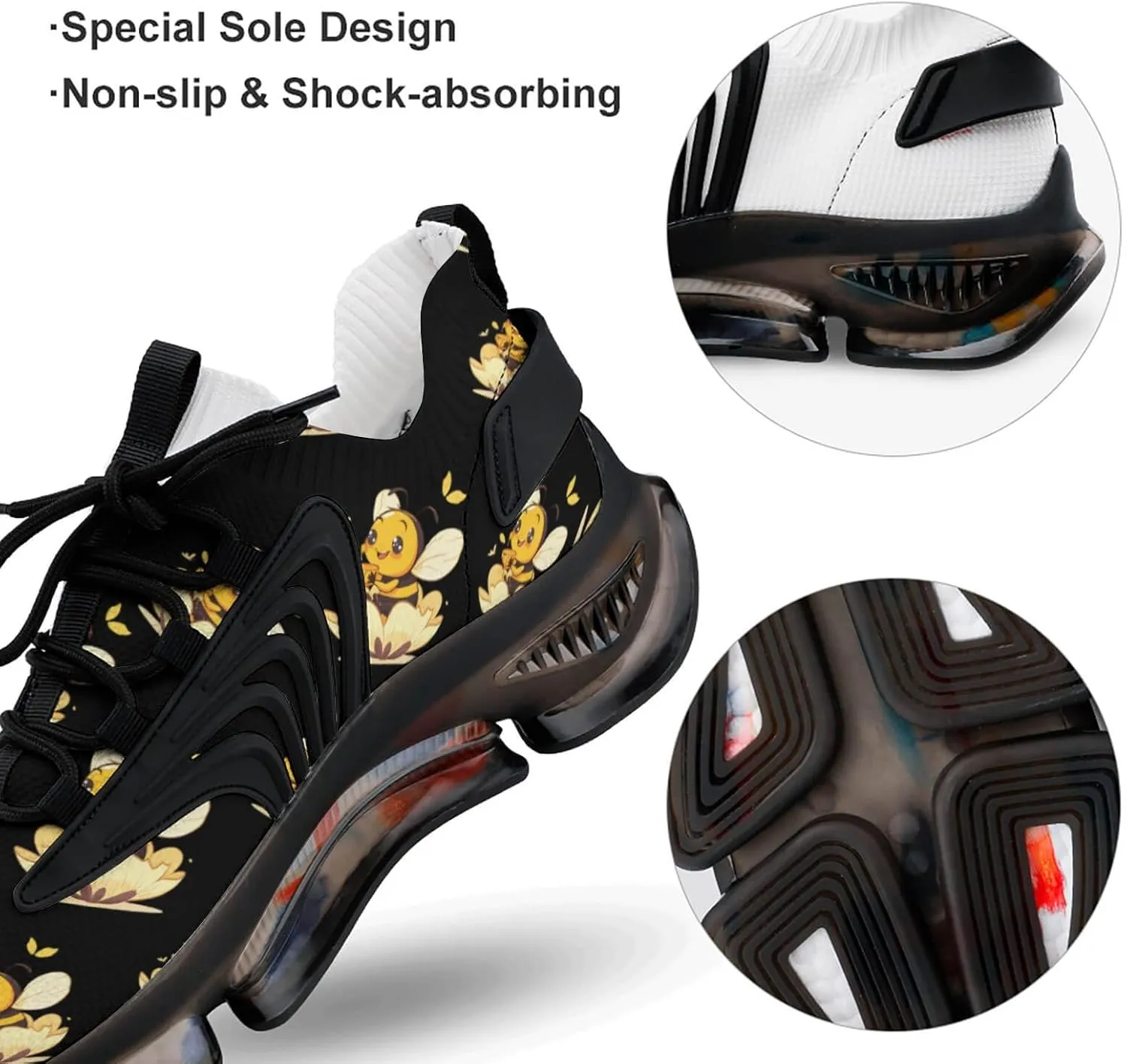 Honey Bee Flower Men's Running Shoes Lightweight Walking Shoe Breathable Sneaker